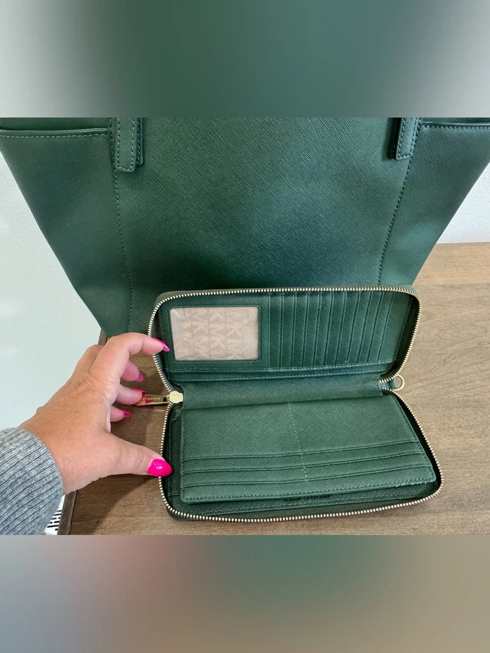 Michael Kors Forest Green Saffiano Leather Tote with Matching Wallet